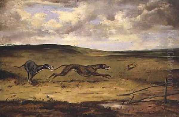 Lurchers Coursing Oil Painting by H. Raoul Millais