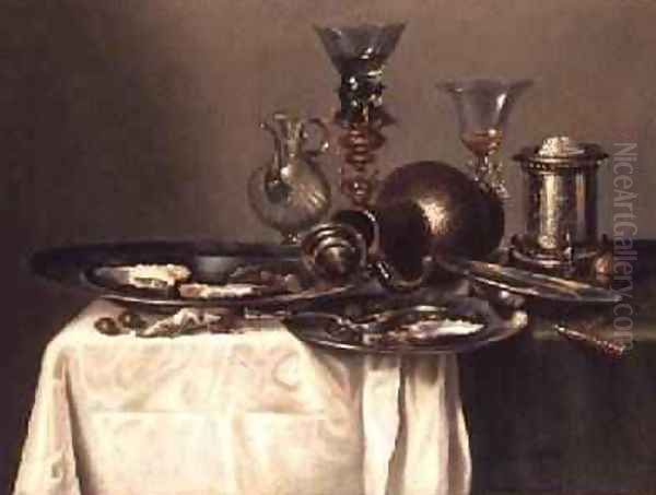 Still Life with a Plate of Oysters Oil Painting by Cornelis Mahu