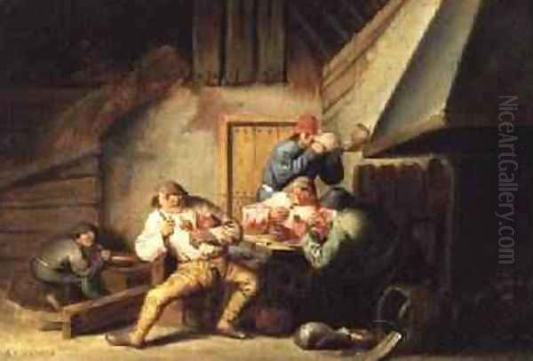 Peasants Smoking and Drinking Oil Painting by Cornelis Mahu