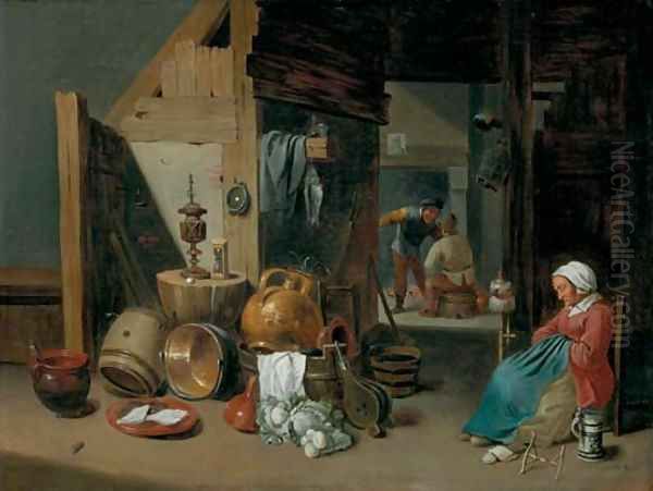 A kitchen interior Oil Painting by Cornelis Mahu