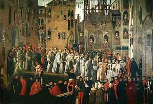 Miracle of the Relic of the Cross in Campo San Lio 1494 Oil Painting by Giovanni di Niccolo Mansueti