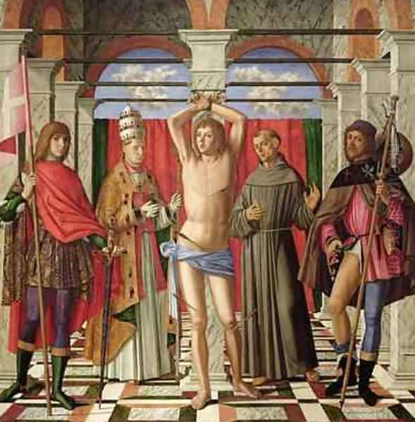 Saint Sebastian with Saints Liberale Gregory Francis and Roch Oil Painting by Giovanni di Niccolo Mansueti