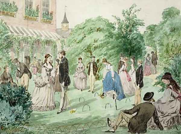 Ladies and Gentlemen playing Croquet Oil Painting by William McConnell