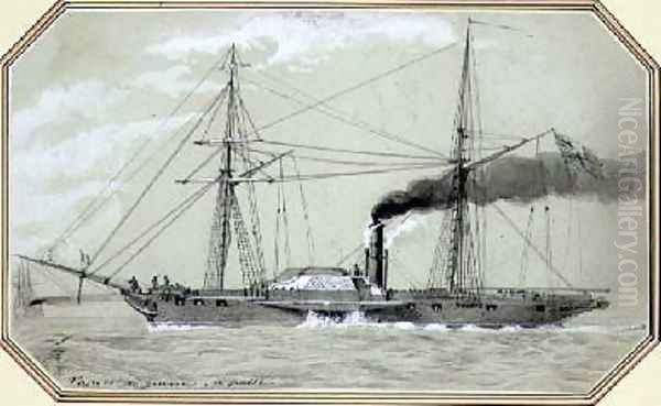 A paddle driven steam warship Oil Painting by William McConnell