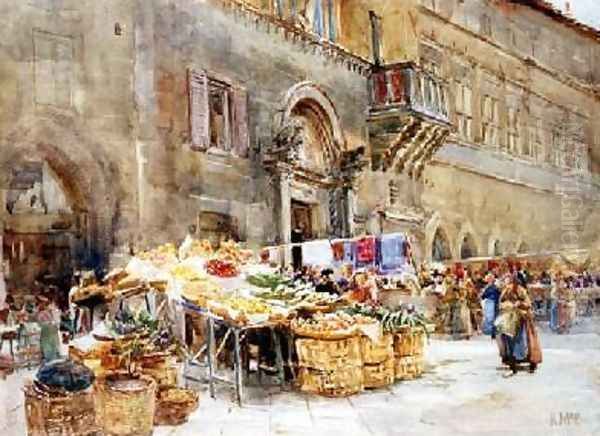 Before the house of the Captain of the People Perugia 1906 Oil Painting by Katharine McCracken