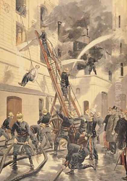 Felix Faure 1841-99 with the firemen from Le Petit Journal 20th February 1898 Oil Painting by Tofani, Oswaldo Meaulle, F.L. &