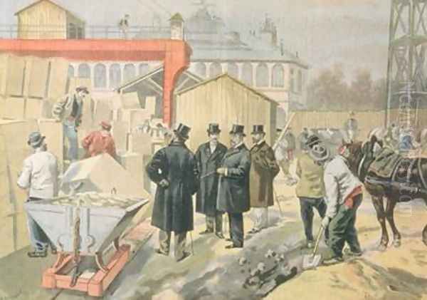 The Prince of Wales 1841-1910 Visiting the Building Site of the 1900 Universal Exhibition from Le Petit Journal 20th March 1898 Oil Painting by Tofani, Oswaldo Meaulle, F.L. &