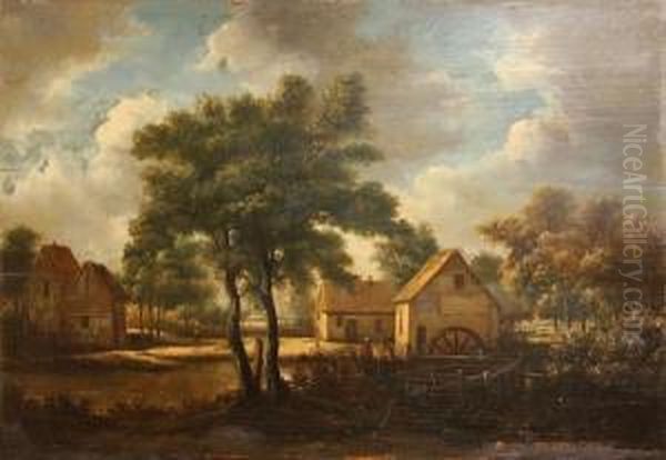 A Watermill Oil Painting by Meindert Hobbema