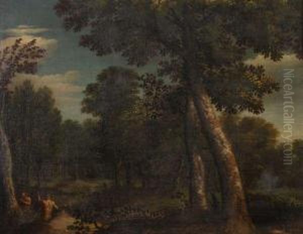 Woodland Scenewith Satyrs Oil Painting by Meindert Hobbema