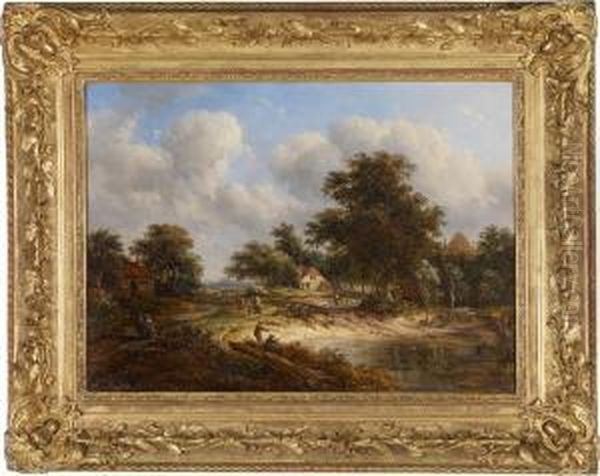 A Landscape With A Village In Thebackground Oil Painting by Meindert Hobbema