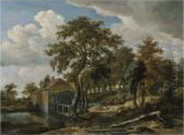 Summer Landscape Oil Painting by Meindert Hobbema