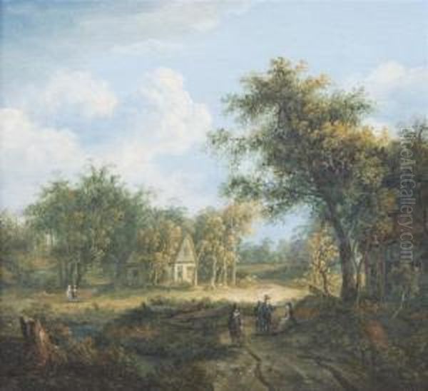 Landscape With Cottage Oil Painting by Meindert Hobbema