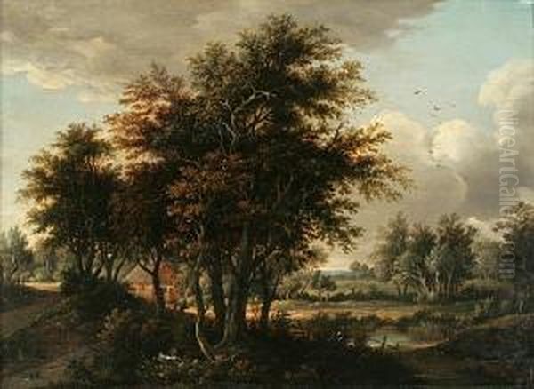 A Landscape With Travelers Oil Painting by Meindert Hobbema