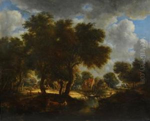 Mill And Cottage Oil Painting by Meindert Hobbema