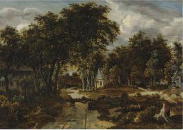 Village Landscape Oil Painting by Meindert Hobbema