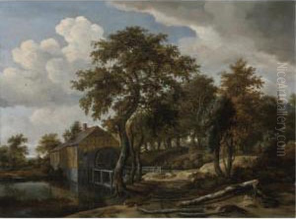 Watermill Oil Painting by Meindert Hobbema