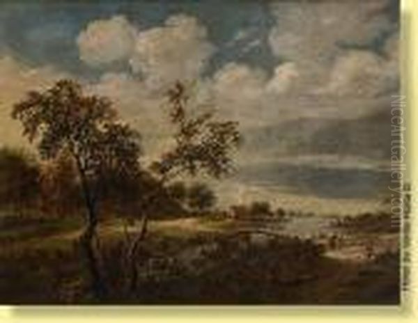 Chenee Au Bord D'un Etang Oil Painting by Meindert Hobbema