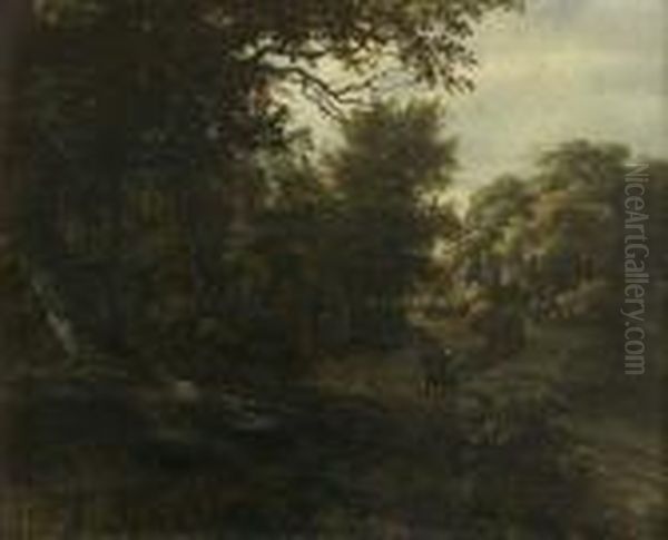 Paysage De Foret Et Promeneurs Oil Painting by Meindert Hobbema