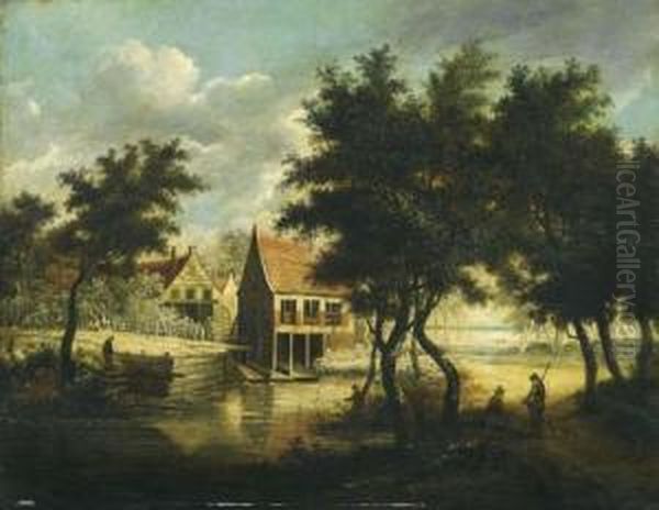 Landschaft Mit Muhle. Oil Painting by Meindert Hobbema