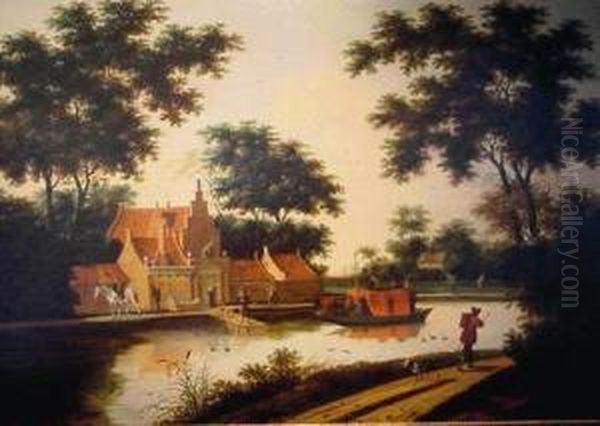 House By A Canal Oil Painting by Meindert Hobbema