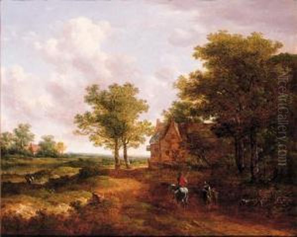 A Traveller Conversing With A Peasantwoman On A Track By Aninn Oil Painting by Meindert Hobbema