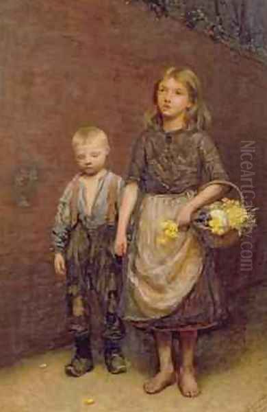 Wont You Buy My Pretty Flowers 1887 Oil Painting by Emma Magnus