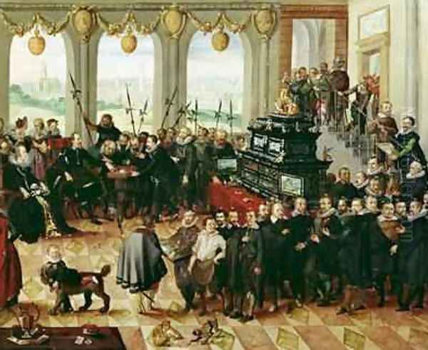 Presentation of the Pomeranian Kunstschrank to Duke Philip II of Pomerania-Stettin 1606-18 in 1617 Oil Painting by Anton Mozart