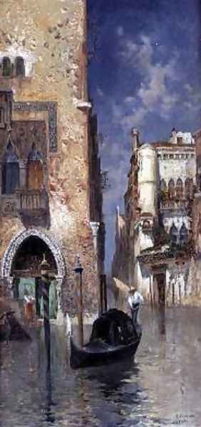 A Venetian Canal Oil Painting by Egisto Massoni