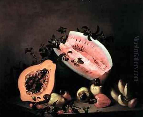 Still life of Papaya Watermelon and Cashew Oil Painting by Agostino Jose da Mota