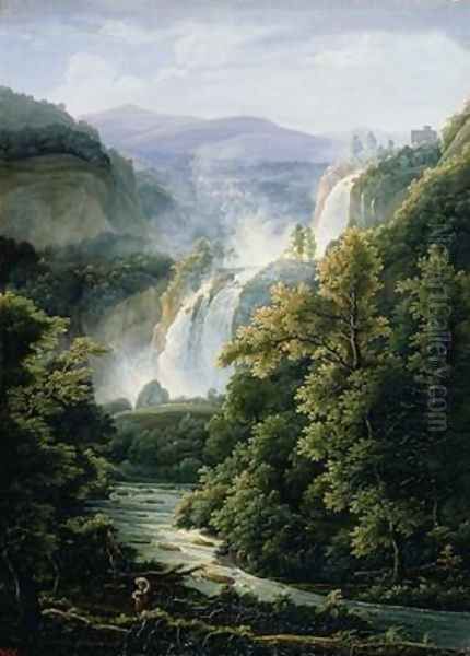 The Caduta delle Marmore Waterfall on the River Velino 1819 Oil Painting by Fedor Mikhailovich Matveev