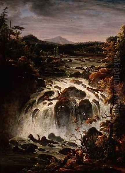 The Imatra Waterfall in Finland 1819 Oil Painting by Fedor Mikhailovich Matveev