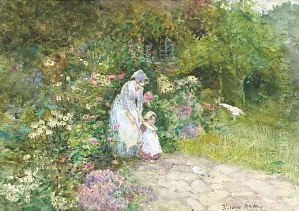 Feeding the doves Oil Painting by Florence Agnes Mackay