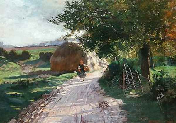 Rural Path with a Small Girl from Schwalm 1900 Oil Painting by Theodor Matthei