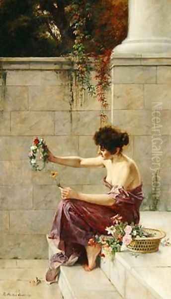 Wreath Maker on a Marble Step 1897 Oil Painting by Theodor Matthei