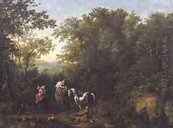 A Hawking Party in a Wooded Landscape Oil Painting by Dirk Maes