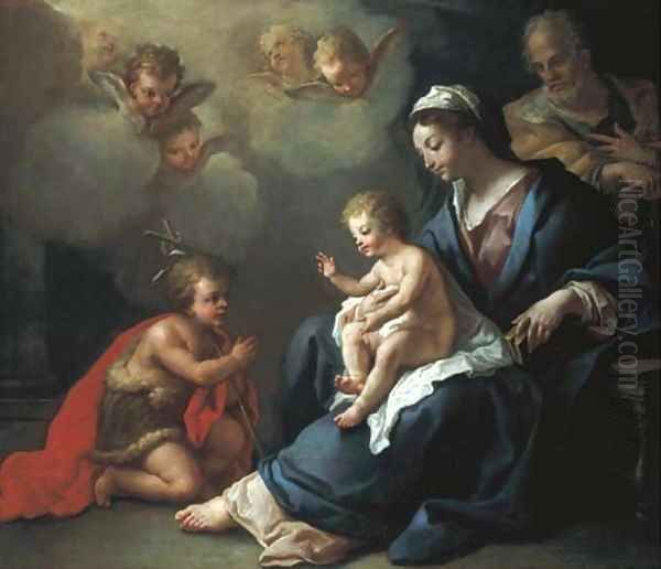 The Holy Family with the Infant Saint John the Baptist and attendant putti Oil Painting by Paolo di Matteis