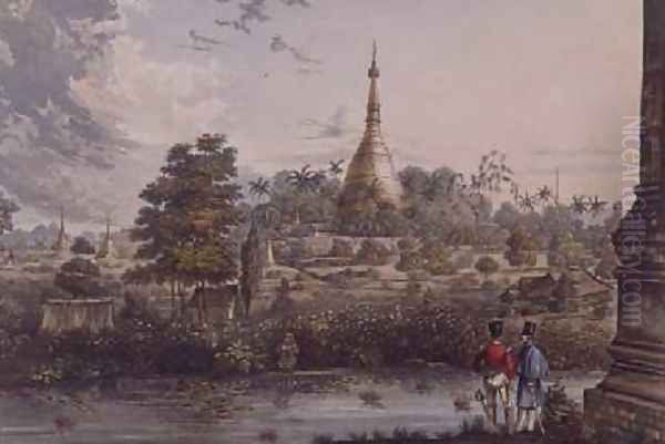 View of the Great Dagon Pagoda at Rangoon from the West Oil Painting by Joseph Moore