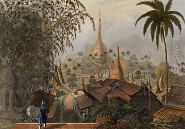 View of the Great Dagon Pagoda and Adjacent Scenery Taken on the Eastern Road from Rangoon Oil Painting by Joseph Moore