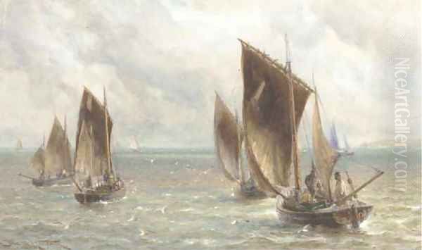 The fishing fleet heading out to sea Oil Painting by Charles Mottram