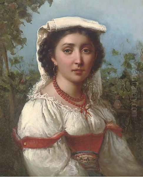 Portrait of a Neapolitan girl Oil Painting by Domenico Morelli