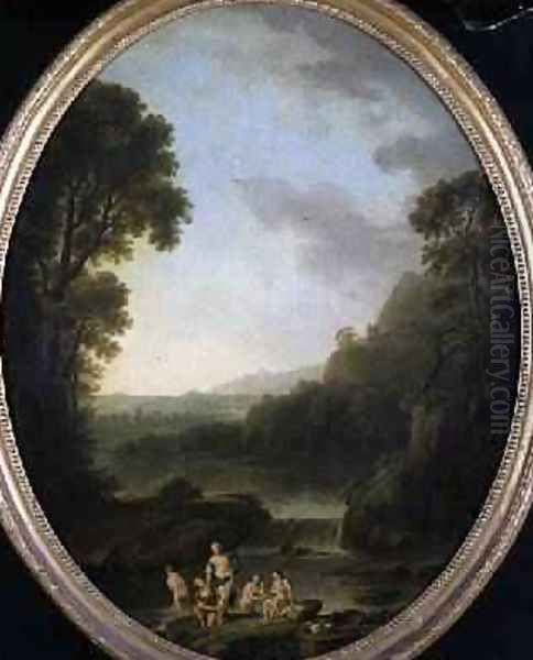 A wooded landscape with bathers Oil Painting by George Mullins