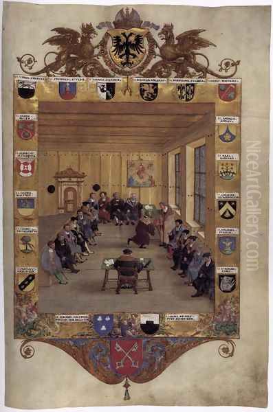 Meeting of the Regensburg Council Oil Painting by Hans Muelich or Mielich