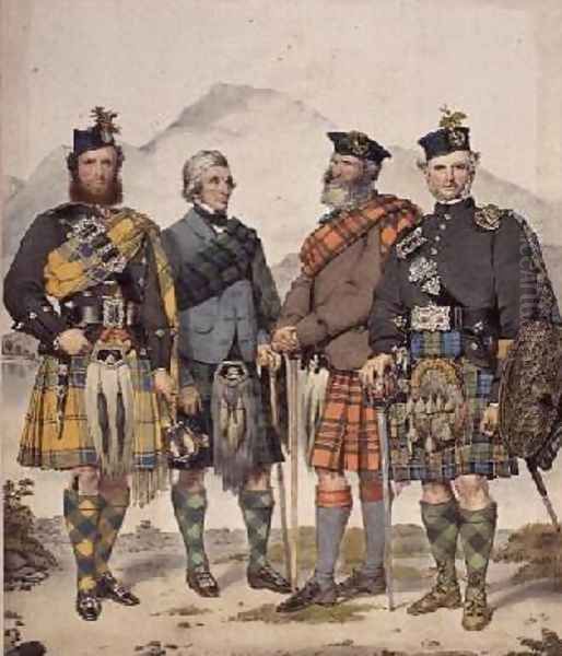 Four Gentlemen in Highland Dress 1869 Oil Painting by Kenneth Macleay