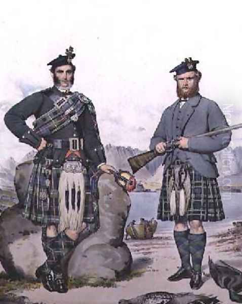 Kilted huntsmen from the Hebrides Oil Painting by Kenneth Macleay