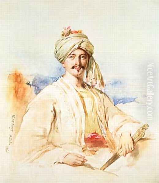 Portrait of a Man in Oriental dress 1861 Oil Painting by Kenneth Macleay