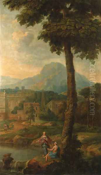 Italianate landscapes with figures and classical buildings Oil Painting by Isaac de Moucheron