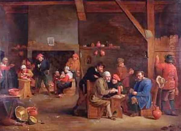 Tavern interior with card players Oil Painting by Victor Mahu