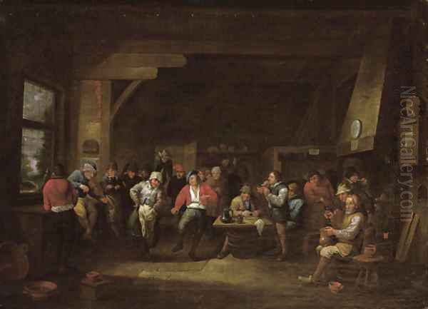 A peasants' dance in an inn Oil Painting by Victor Mahu