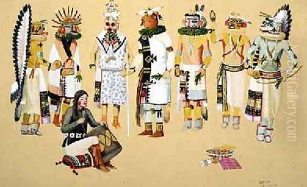 Group of Kachinas 1933 Oil Painting by Waldo Mootzka