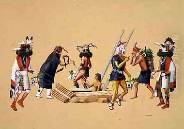 Powamu Ceremony 1930-40 Oil Painting by Waldo Mootzka